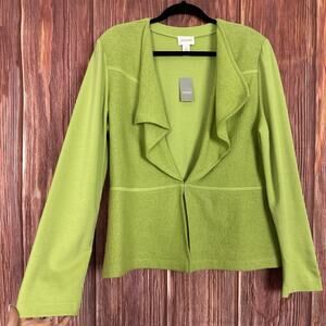 Chico's Boiled Wool Lime Green Ruffle Jacket Blazer Womens 2 US Large NWT